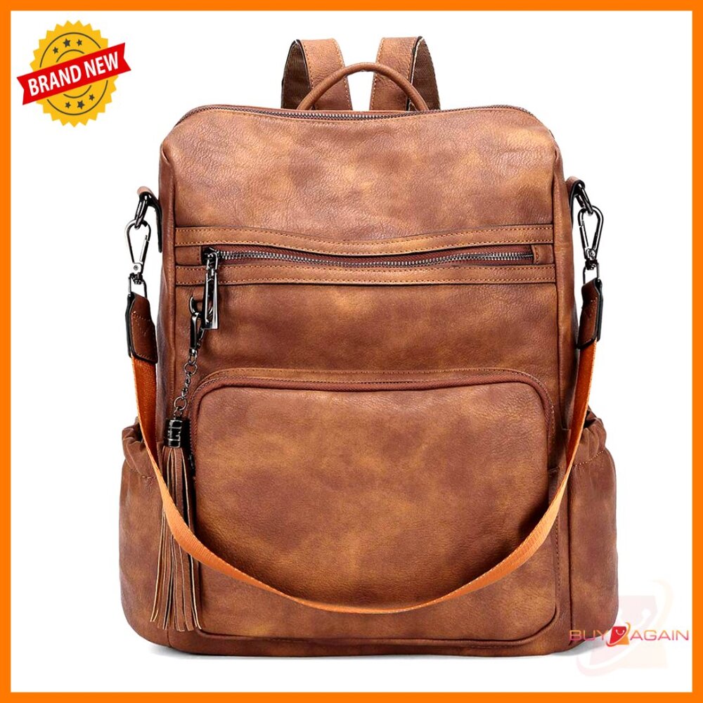 Large Leather Backpack Purse With Tassel, Convertible Shoulder Bag For Travel